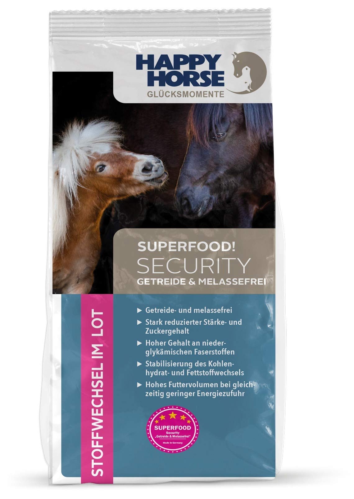 HAPPY HORSE Superfood Security 14kg - Melasse- und Getreidefreies Pferdefutter bei Stoffwechsel-Erkrankungen wie EMS, Hufrehe und Cushing Syndrom