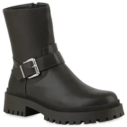 Damen Biker Boots in Olivgrün