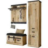 furn.design Garderobe Set 4-teilig Stove Used Wood hell und anthrazit Garderobenkombination 164 x 201 cm - Naturbelassen, Dunkelgrau