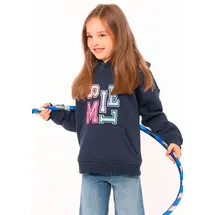 Zwilling Hoodie ""Smile" Kids", Damen, Gr. 122/128, blau (marine), Sweatware, Obermaterial: 50% Baumwolle, 50% Polyester, modisch, regular fit hüftbedeckend, ohne Ausschnitt, Langarm angesetztes Bündchen, Sweatshirts, mit bunten Buchstaben im verspieltem Design