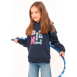 Zwilling Hoodie ""Smile" Kids", Damen, Gr. 122/128, blau (marine), Sweatware, Obermaterial: 50% Baumwolle, 50% Polyester, modisch, regular fit hüftbedeckend, ohne Ausschnitt, Langarm angesetztes Bündchen, Sweatshirts, mit bunten Buchstaben im verspieltem Design