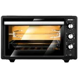 MPM MPE-10/T MIni Backofen 37 L, Elektrischer Minibackofen, Umluft-Funktion, Hähnchen-Rotisserie, Doppelte Glastür, 5 Heizmodi, Timer, Temperatureinstellung, Schwarz, 1650W