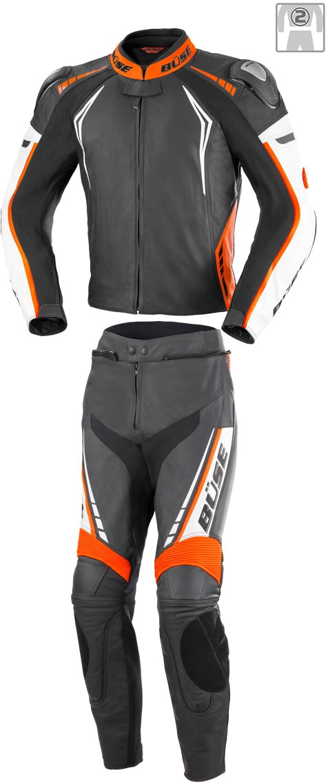 Büse Silverstone Pro, costume en cuir 2pcs. - Noir/Orange/Blanc - 50