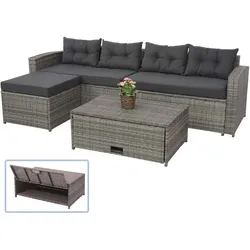 Poly-Rattan Garnitur MCW-J34, Balkon-/Garten-/Lounge-Set Sitzgruppe Sofa, Staufach ~ grau, Kissen dunkelgrau