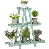 Pflanzenregal Mit 3 Stufen Blumenregal Für 6 Blumentöpfe, Pflanzentreppe Für Garten, Holz, Hellgrün, 76x26x76cm