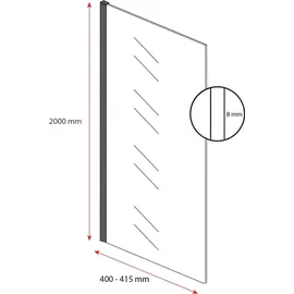 Badplaats B.V. Duschwand Florida 40 x 200cm Glas Duschabtrennung Chrom - Walk-In Dusche Nano Duschtrennwand