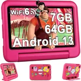 Tablets 7 Zoll FHD Android 13 Tablet für Kinder Tablet, Wi-Fi 6, Bluetooth 5.0, 7GB RAM+ 64GB ROM (TF 512GB/1TB) | 3500 mAh | Kindersicherung | Rosa - Rosa