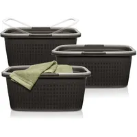 Hausfelder Wäschekörbe 3er Set mit Henkel – Wäschewanne 35L