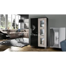 Vladon Vitrine, Silbereichen, Holzwerkstoff, 71x129x35 cm, Wohnzimmer, Wohnwände, Vitrinenschränke