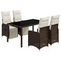 vidaXL 5-tlg Garten-Bistro-Set mit Kissen Braun Poly Rattan Modell 5