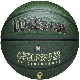 Wilson Basketball, NBA Player Icon Outdoor, Giannis Antetokounmpo, Milwauke Bucks, Outdoor und Indoor, Größe: 7, Grün/Beige