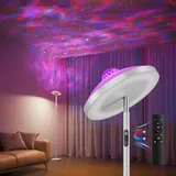 DUSKTEC Deckenfluter Stehlampe RGB mit Fernbedienung, Sternenhimmel Projektor, LED Stehleuchte Dimmbar mit Leselamp Timer, Warm- & Kaltweiß, Floor Lamp Schwarz für Schlafzimmer Wohnzimmer - Weiß