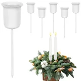 Adventskranz Kerzenhalter Set - 6er Blumenförmiger Metall Stabkerzenhalter Kerzenhalter mit Kurzem Dorn,Kerzenständer Adventskranz Weihnachtskranz Stabkerze Kerzenteller Weihnachten Deko(Weiß)