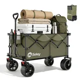 Sekey XXL Plus Bollerwagen Faltbar 200L 200KG Belastbar, Faltbollerwagen mit Extra Breite 17x10 cm All-Terrain-Räder Handwagen, Patentiert 4-Wege-Sofortaufbau Transportwagen, Olivgrün