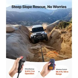 Vevor Elektrische Seilwinde, 6100 kg, 12 V DC Elektrowinde mit 26 m Synthetikseil, kabellose & kabelgebundene Fernbedienung, IP55, zum Abschleppen von Geländewagen, Jeeps, Anhängern &Booten