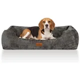 Knuffelwuff orthopädisches Hundebett Cremona aus strukturiertem Webstoff mit meliertem Charakter M-L 85 x 63cm Braungrau