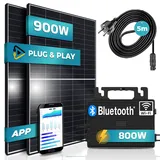 SUNNIVA® 900W Balkonkraftwerk 800W komplett Steckdose - Astro Energy 800W Wechselrichter - PV Solaranlage Komplettset - 2x 450W Solarmodule - inkl. 5m Kabel - Bluetooth WIFI