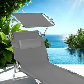 Tectake tectake® Gartenliege, klappbar, 4-fach verstellbare Rückenlehne mit Kopfpolster, 190 x 68 x 65 cm