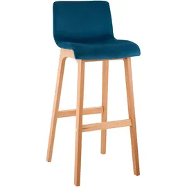 CLP Barhocker mit Lehne Hover, Barstuhl Holz Natura gepolstert mit Samtbezug, Tresenstuhl 77cm Sitzhöhe
