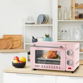 Woltu Minibackofen 10 Liter, 650 Watt Toasterofen, Kleiner elektrischer Backofen, 100-230 °C, 60 Min, Ober- und Unterhitze, mit Backblech Grillrost Entnahmegriff, Rosa