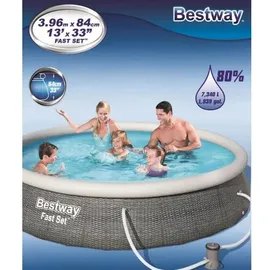 BESTWAY Fast Set Aufstellpool ⌀ 396 x 84 cm Grau inkl. Filterpumpe