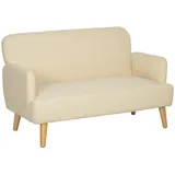 Homcom 2 Sitzer Sofa, Kleine Couch mit Samtoptik, Holzbeine, Dicke Gepolsterter Polstersofa mit Armlehne für Wohnzimmer, Schlafzimmer, 130 x 74B x 79H cm-Cremeweiß | Gr.: onesize