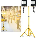 YRHome LED Fluter Baustrahler Flutlicht 2x 100W Warmweiß Wasserdicht IP66 Arbeitsscheinwerfer Scheinwerfer mit Stativ und 3M Kabel Außenbereich Garten Garage