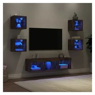 vidaXL 7-tlg. Wohnwand mit LED-Beleuchtung Räuchereiche Holzwerkstoff