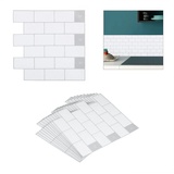 Relaxdays Fliesenaufkleber, 10er Set, selbstklebend, Küche & Badezimmer, 30,5 x 30,5 cm, 3D, Subway Klebefliesen, weiß