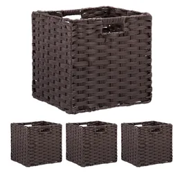 Relaxdays Aufbewahrungskorb, 4er Set, geflochten, Kleidung, Spielzeug, HBT: 31 x 32 x 30 cm, Kunststoff Regalkorb, braun