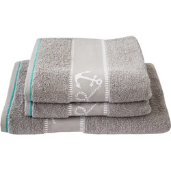 Handtuch Set DYCKHOFF "Maritim, Voyage", grau (kiesel), 3 St., Anker, Frottier, Frottier, Obermaterial: 100% Baumwolle, Handtücher (Packung), 2 Handtücher (50x100cm), 1 Duschtuch (70x140cm)