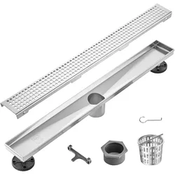 VEVOR Duschrinne 609 x 70 x 70 mm Bodenablauf 42,5 L/min Ablaufrinne Edelstahl 304 Abfluss Duschablauf  rechteckiger Duschbodenablauf linearer Abfluss mit Nivellierfüßen, Haarsieb, silberfarben
