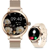 Efolen 07J Smartwatch (2,7 cm, android ios), Damen Smartwatch mit 1.1" AMOLED Display, Bluetooth Anruf goldfarben