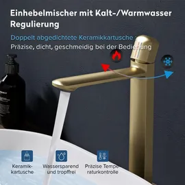 doporro WAO-1190 Waschtischarmatur Gebürstet Gold
