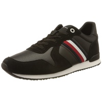 Tommy Hilfiger Herren Runner Sneaker Iconic Runner Stripes Leather Sportschuhe, Schwarz (Black), 40 EU