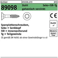 Reyher Spanplattenschraube R 89098 SEKO ISR TG 4,5x50/30-T20 Stahl