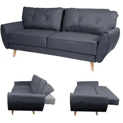 3er-Sofa MCW-J19, Couch Klappsofa Lounge-Sofa, Schlaffunktion ~ Stoff/Textil anthrazit