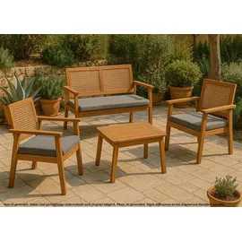 MCW Garten-Garnitur MCW-N46, Lounge-Set Gartenlounge Bank Sessel Tisch, Holz Akazie MVG-zertifiziert ~ Kissen grau