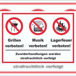 HB-Druck Schild Grillen Musik Zelten verboten A4 (210x297mm)