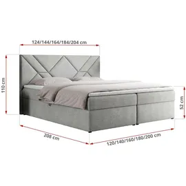 MKS Meble Boxspringbett 180x200 mit Matratze H3 und Bettkasten, Doppelbett Bett mit Stauraum und Topper, Polsterbett 180x200 mit Kopfteil - NEOMI -... - Hellgrau