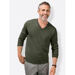 V-Ausschnitt-Pullover MARCO DONATI "V-Pullover", Herren, Gr. 48, grün (khaki), 100% Schurwolle, unifarben, meliert, Langarm, Pullover