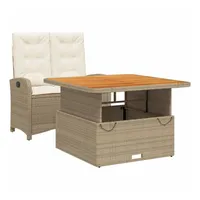 VidaXL 2-tlg. Garten-Essgruppe mit Kissen Beige Poly Rattan