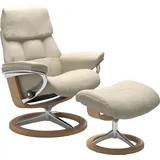 Stressless Relaxsessel "Ruby", beige (cream batick), B:78cm H:100cm T:76cm, Leder PALOMA: durchgefärbtes Semianilin-Möbelleder;Leder BATICK: durchgefärbtes und genarbtes Möbelleder, Sessel, Relaxsessel, mit Signature Base, Größe M, Gestell Eiche, Wenge, Braun &