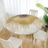 Morbuy Rund Tischdecke Elastisch, Graffiti Rund Tischdecken Wasserdicht Lotuseffekt Abwaschbar Abwischbar Tischtuch für Garten Outdoor Küchentisch (Für Tisch 90-100 cm,beige-Gold)