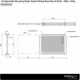Startech StarTech.com 2HE ausziehbarer Rack-Fachboden belüftet - 22.7kg - 19 Serverschrank Rack-Shelf - Schwarz - Rack - Regal - 1U - 48.3 cm (19")