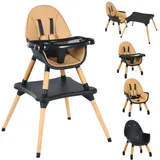 COSTWAY 4-in-1 Babyhochstuhl, Hochstuhl & Essstuhl & Kinderstuhl & Kindersitzgruppe, Kinderhochstuhl höhenverstellbar, Babystuhl, Kombihochstuhl mit Sicherheitsgurt und abnehmbares Tablett (Braun)