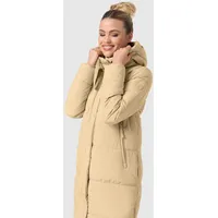Marikoo Damen, Winterjacke lang Winter Mantel Steppjacke warm gefüttert B968 [B968-Soran-Beige-Gr.L] - L