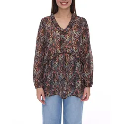 Aniston Damen Sommer-Bluse mit Rüschen-Details Langarm-Shirt mit Allover-Print Arbeits-Bluse 88608001 Braun/Grün/Schwarz - 40