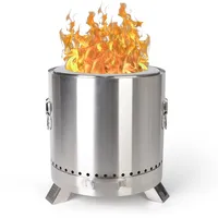 BPT Feuerschale Outdoor-Kamin aus Edelstahl,Tragbare Feuerstelle für Terrasse mit Standfuß rauchfrei Feuertonne, Holzofen, Feuerkorb - ⌀ 38cm, Höhe 40.7 cm (⌀ 38cmXH40.7cm) Weiß