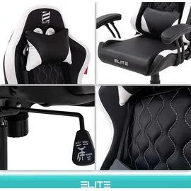 Elite Gaming-Stuhl für Kinder PULSE, ergonomisch, bis 120kg, verstellbare Höhe, Wippmechanik, Kissen (Schwarz/Weiß)